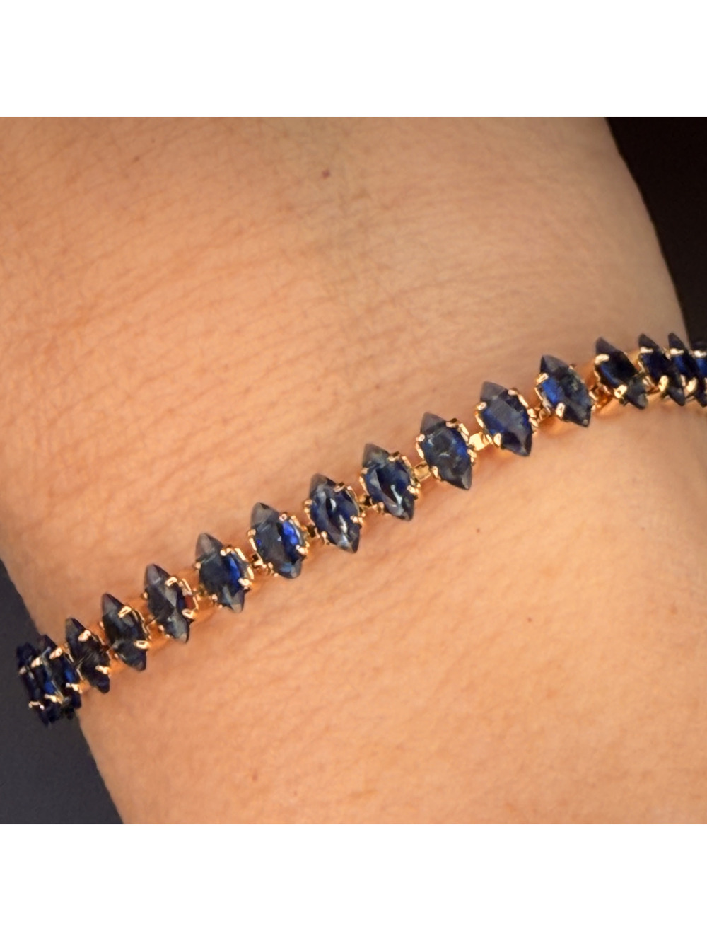 candy+clover navy london blue marquise gold tone tennis bracelet